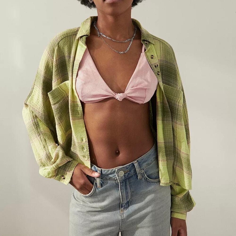 URBAN OUTFITTERS BDG Lou Textured Button Down Shirt Lime Green Medium M